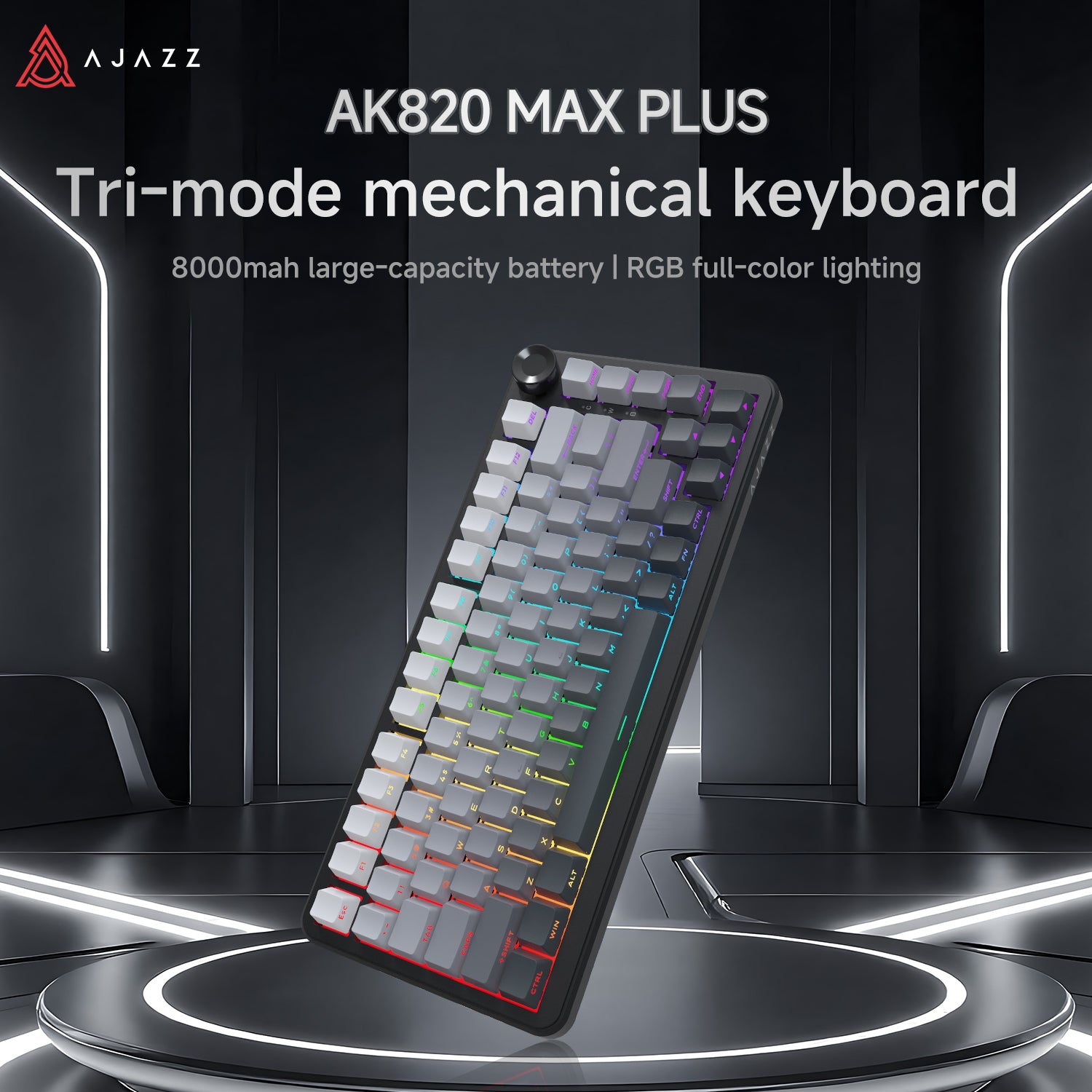 Ajazz AK820 Max Plus - Side-Engraved Gradient Grey - Tri-Mode Mechanical Keyboard