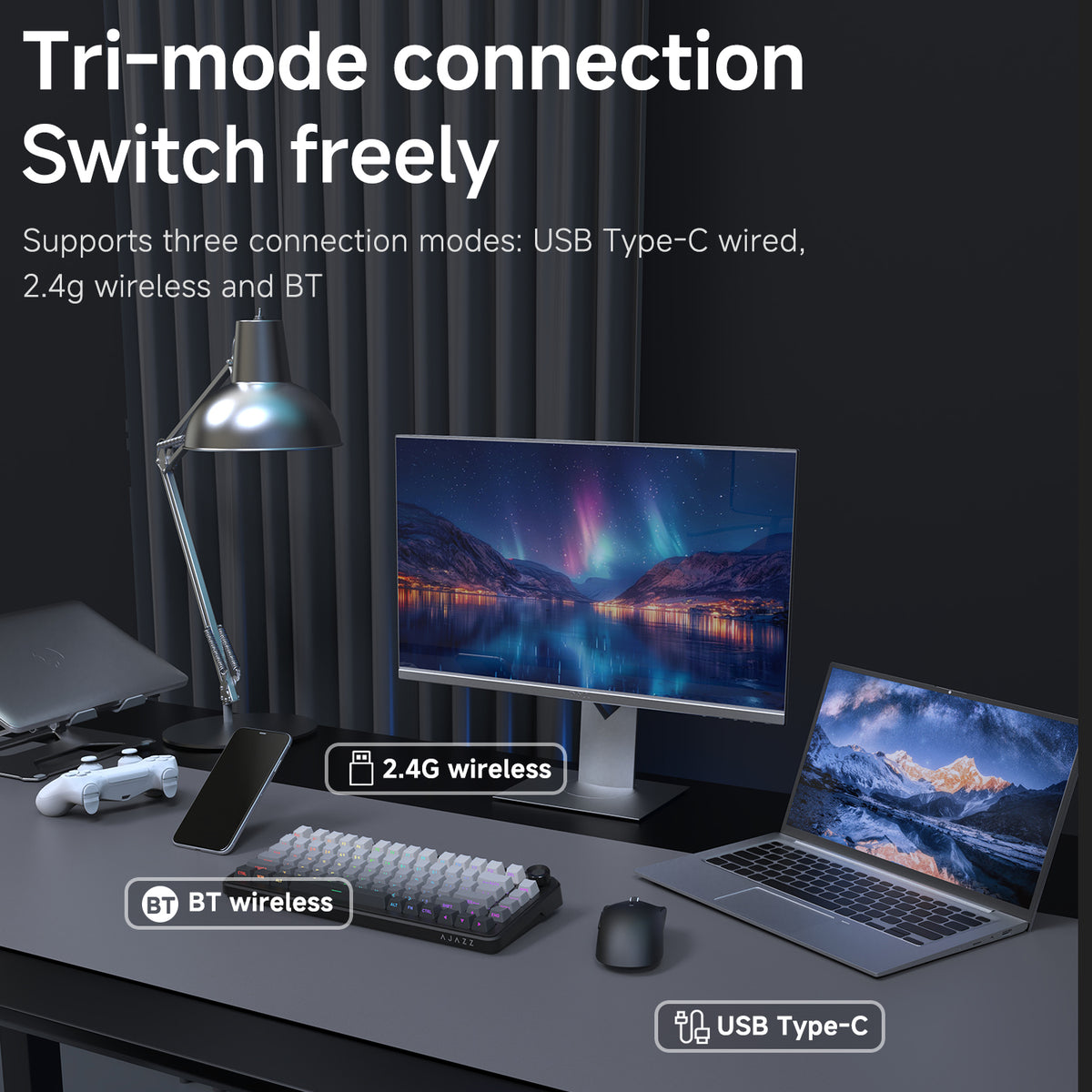 Ajazz AK820 Max Plus - Side-Engraved Gradient Grey - Tri-Mode Connection